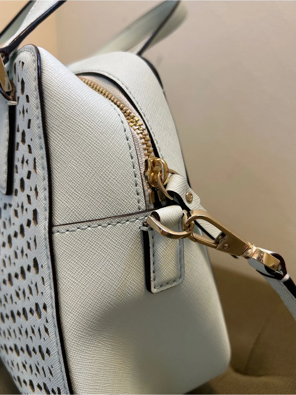 kate spade Light Gray Perforated Leather Satchel